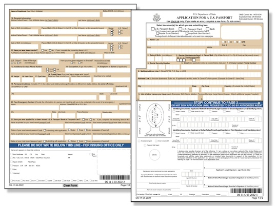 Application for a New Passport Form DS-11