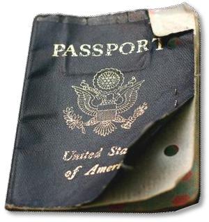 Significantly damaged American passport that has been invalidated.