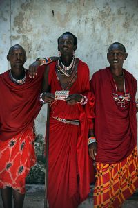 3 Maasai men in traditional dress