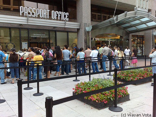 People in line outside the Washington Passport Agency.