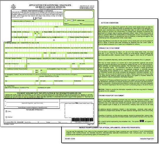 Form DS-4085 Application to Add Visa Pages to a Passport