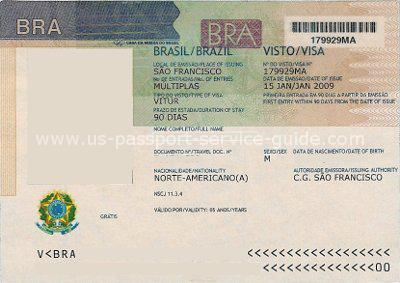 Brazil tourist visa stamped in United States passport.