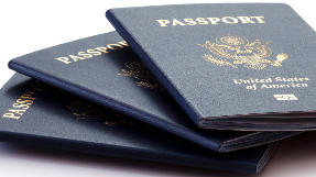 3 blue United States passport books