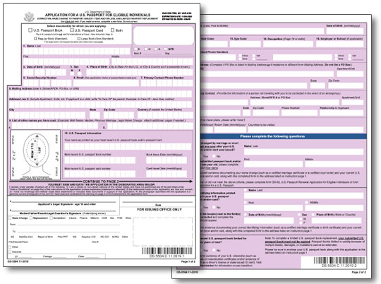 Application for a US Passport Name Change, Data Correction or Replacement of Limited Validity Passport Form DS-5504