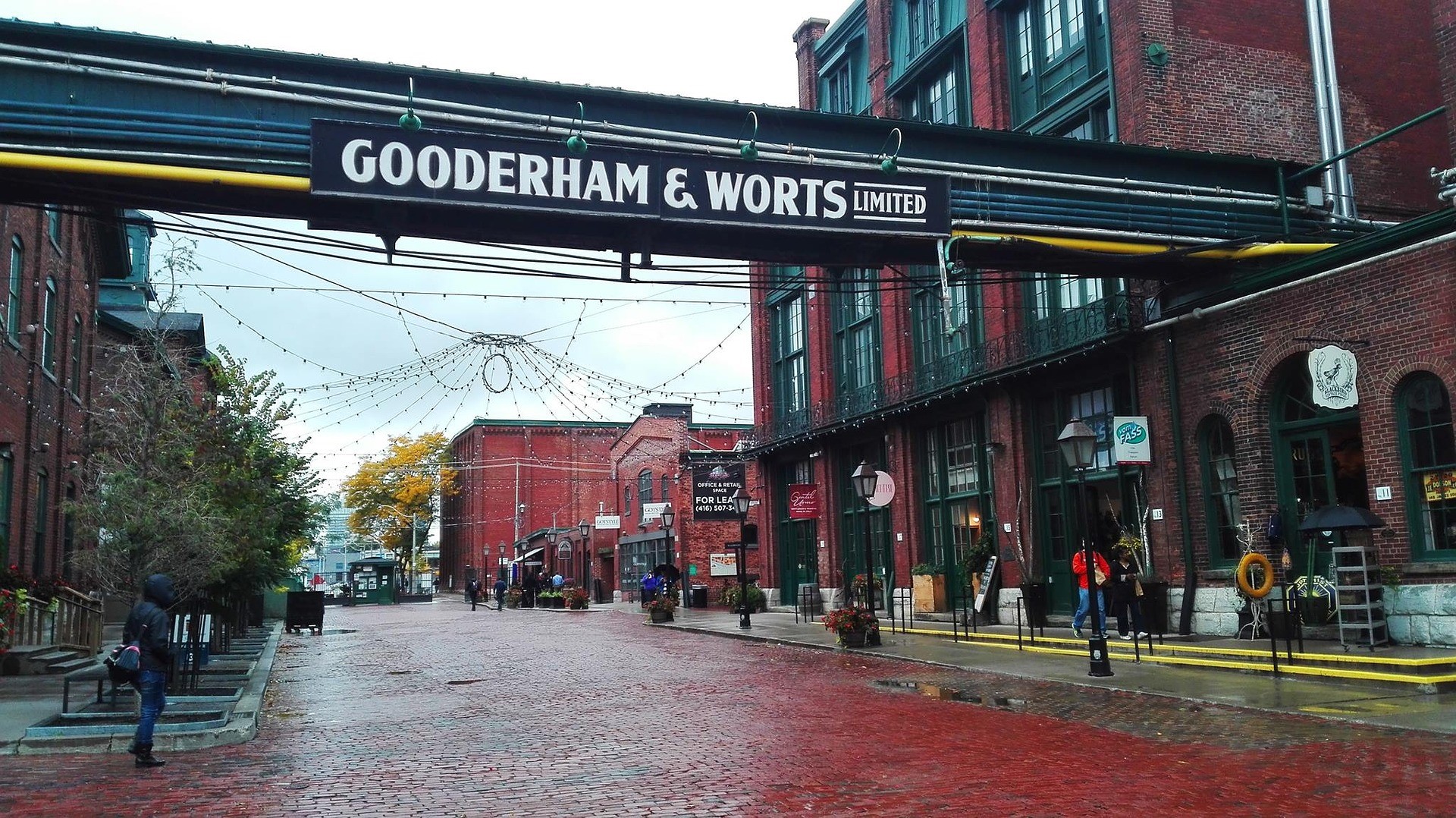 the entrance to the Gooderham & Worts Distillery in Toronto, Ontario's Distillery District