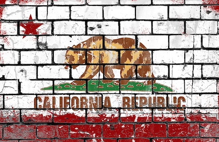 california state flag painted on brick wall.