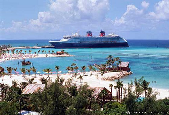 Cruise ship docked at port in Castaway Cay, Bahamas