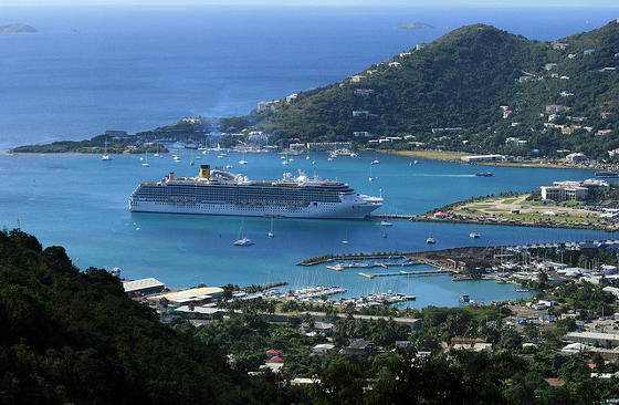 Photo takes from Big Mountain of cruise ship docked in Tortola, British Virgin Islands.