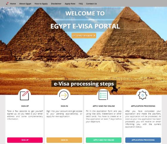 egypt e-visa homepage screenshot