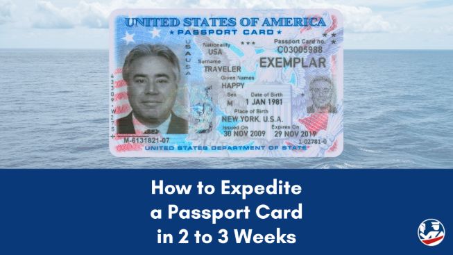 A passport card in front of an ocean background