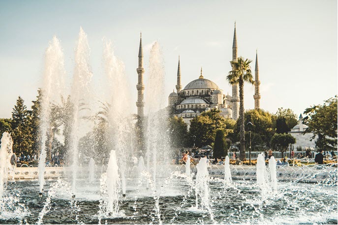 White Dome and Water Fountain in Istanbul Turkey