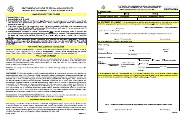 Form DS-3053 should be submitted as a statement of consent or to explain special circumstances when applying for a passport for a minor.