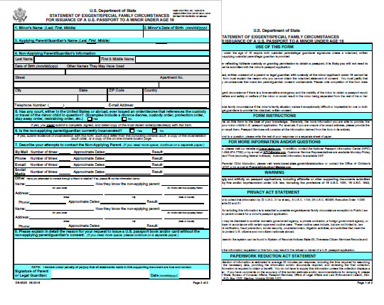 Form DS-5525: Statement of Exigent/Special Family Circumstances