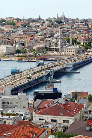 Photo of the old city of Istanbul Turkey including Golden Horn, Galata Bridge and New Mosque