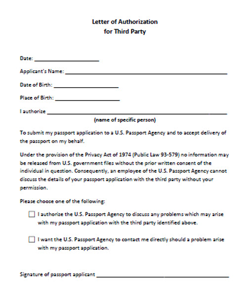 Letter of Authorization for Third Party