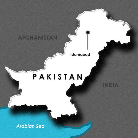 Map of Pakistan showing Islamabad and Arabean Sea