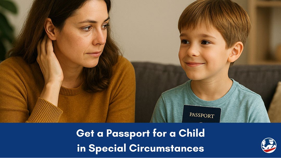 Mother with a small child holding a passport