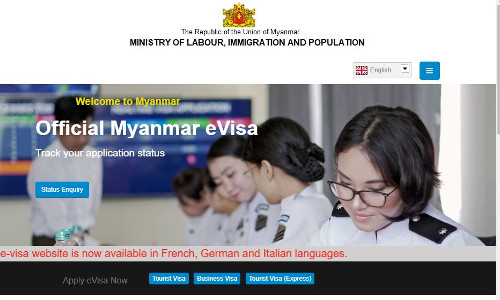 a screenshot of Myanmar's official eVisa application webpage