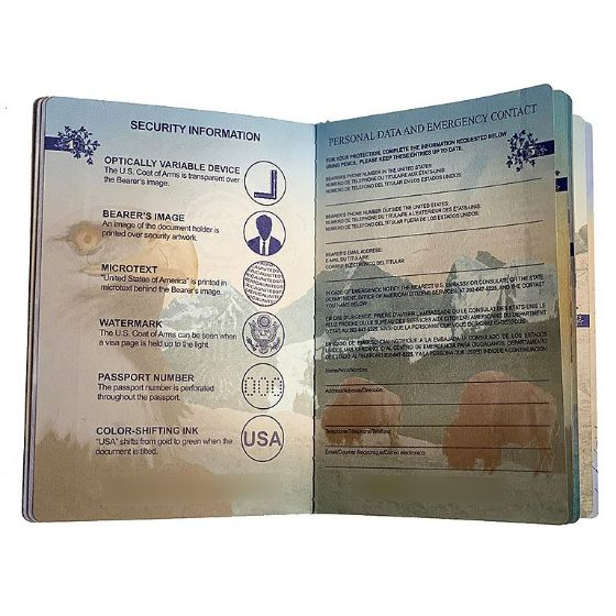 an example of the security information and personal information pages of the U.S. Next Generation Passport