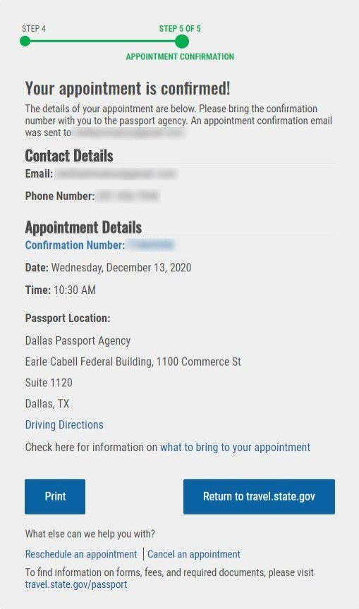 passport appointment confirmation email