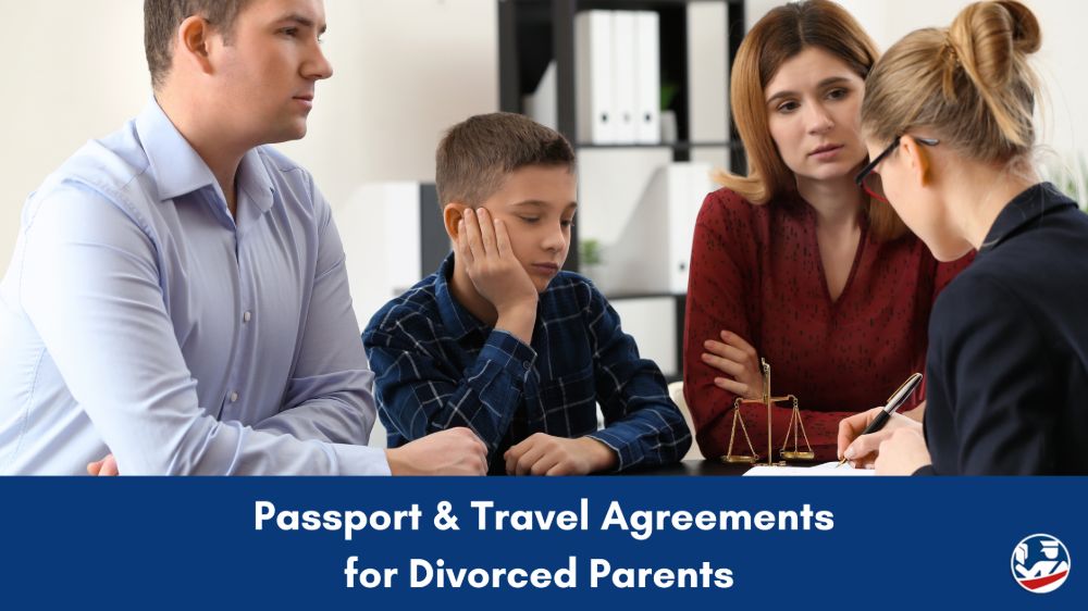 Passport and international travel agreement documents for divorced parents