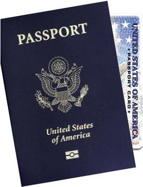Front of U.S. passport book and passport card.