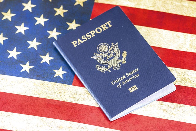 passport on american flag.