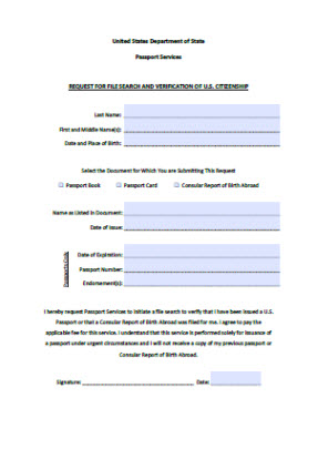 Request for File Search and Verification of US Citizenship