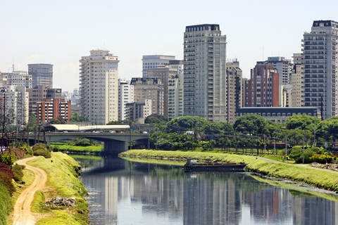 View of river and buildilng in Sao Paulo Brazil