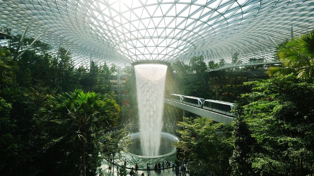 The indoor waterfall at Singapore Jewel inside Changi Airport