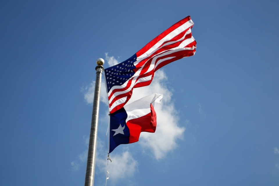 texas flag with american flag.