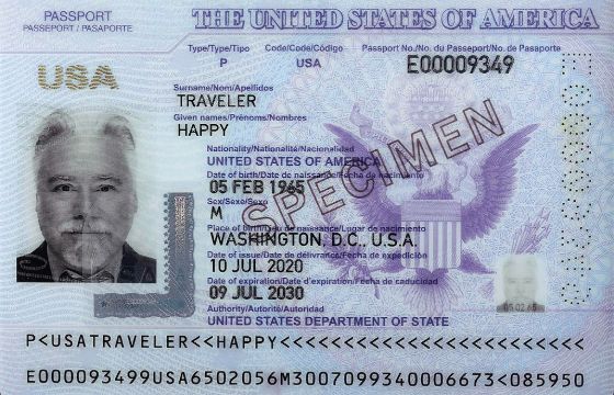 an example of the data page of the U.S. Next Generation Passport