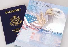 United States Passport book cover and inside data page.