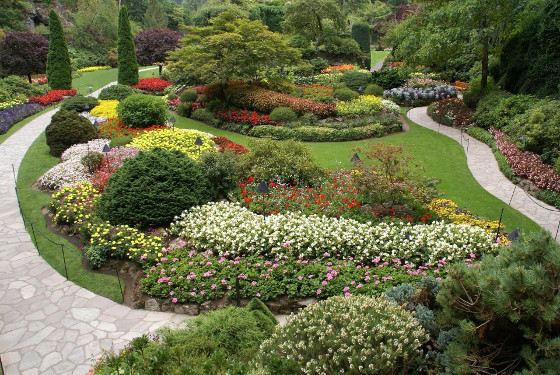 two paths through the Butchart Gardens in Vancouver, British Columbia