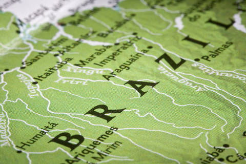 Focus on Brazil name on map.
