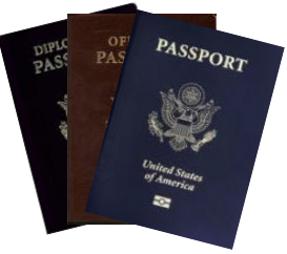 Front covers of diplomatic, official and no-fee passports.