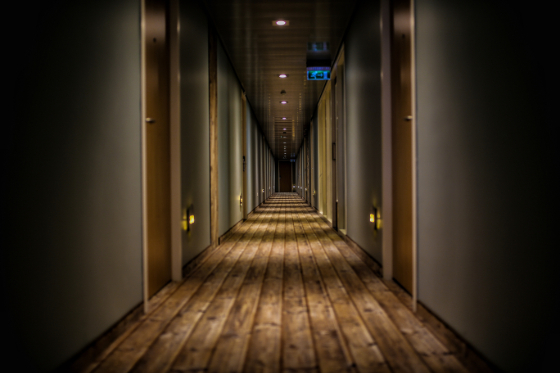hotel hallway with night lighting