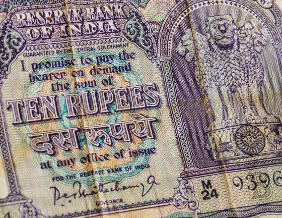 closeup of ten rupee note