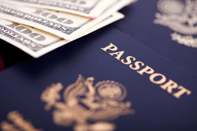 New U.S. Passport and 100 dollar bills