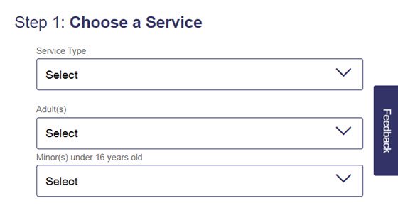 USPS Online Appointment System Step 1 - Choose a Service