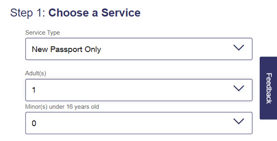 USPS Online Appointment System Step 1 - Number of Applicants