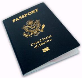 Front cover of United States passport with epassport symbol.