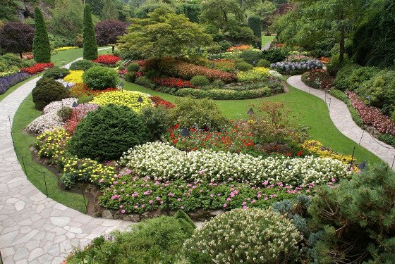 two paths through the Butchart Gardens in Vancouver, British Columbia